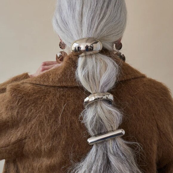 Lelete Large Glossy Dome Pony Cuff in Silver main image 6
